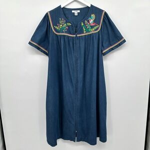Go‎ Softly Patio House Dress Lounge Kaftan Size XL Pockets Full Zip Embroidered